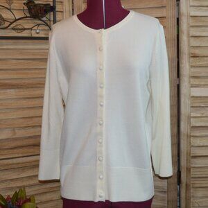 NWT Grace Elements M Ivory Tower Cream Cardigan Covered Buttons